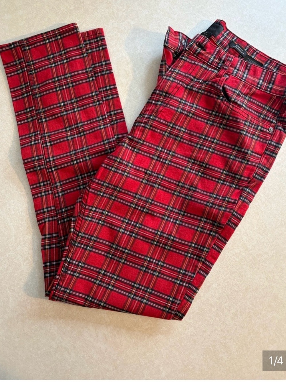 H&M Red Plaid Skinny Fit Pants